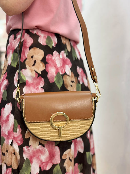 BOLSO CUERO Y RAFIA