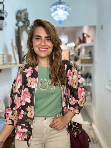 BOMBER FLORES MARRON