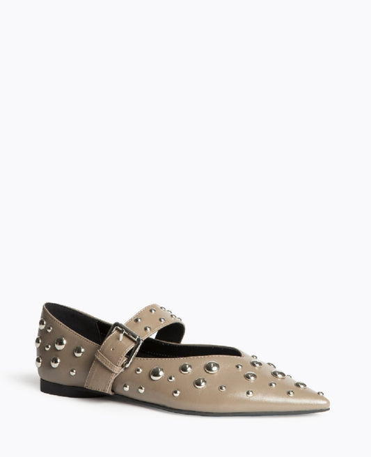 BAILARINA MARY JANE TAUPE TACHAS PLATA