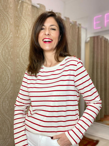 CAMISETA CANDELA RAYAS ROJAS