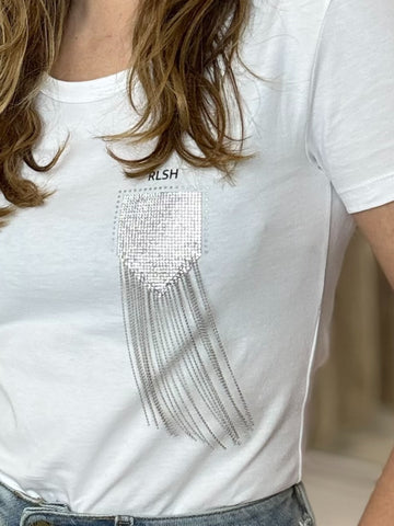 CAMISETA FLECOS STRASS BLANCA