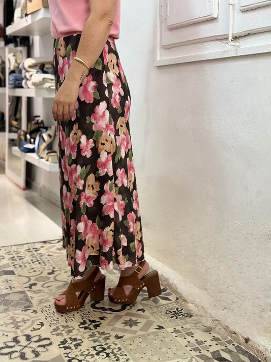 FALDA FLORES MARRON