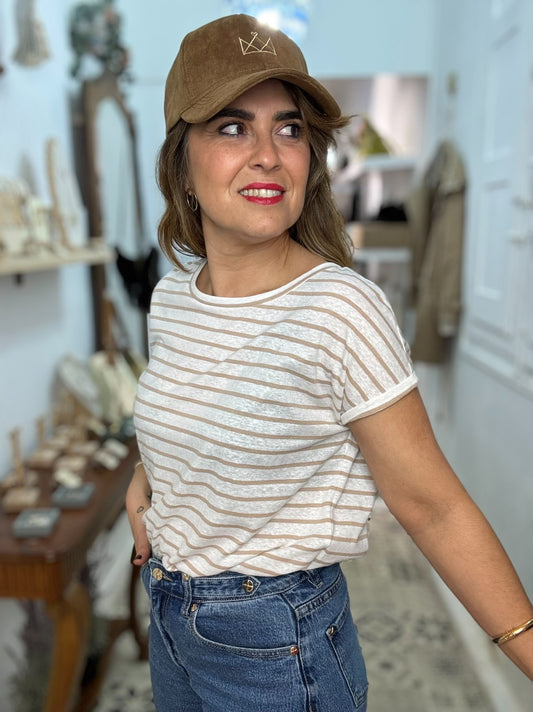CAMISETA BASIC RAYAS CAMEL