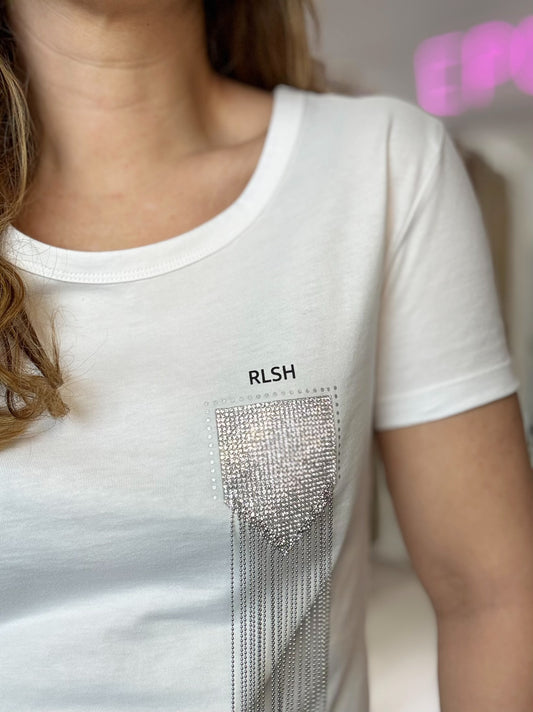CAMISETA FLECOS STRASS BLANCA