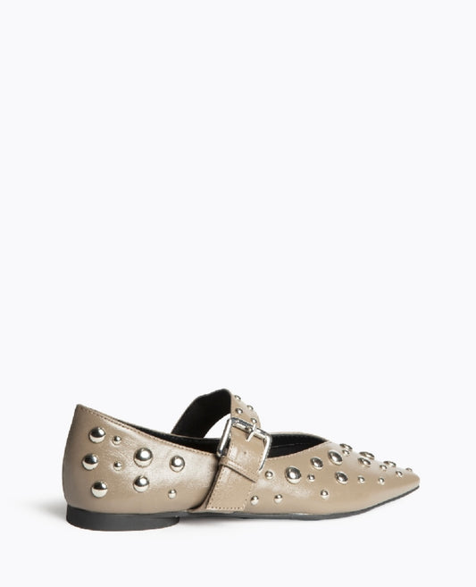BAILARINA MARY JANE TAUPE TACHAS PLATA